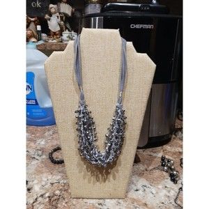 Women's Gray 22" Multi-Strand Cluster Statement Necklace w/2.5" Extender.
